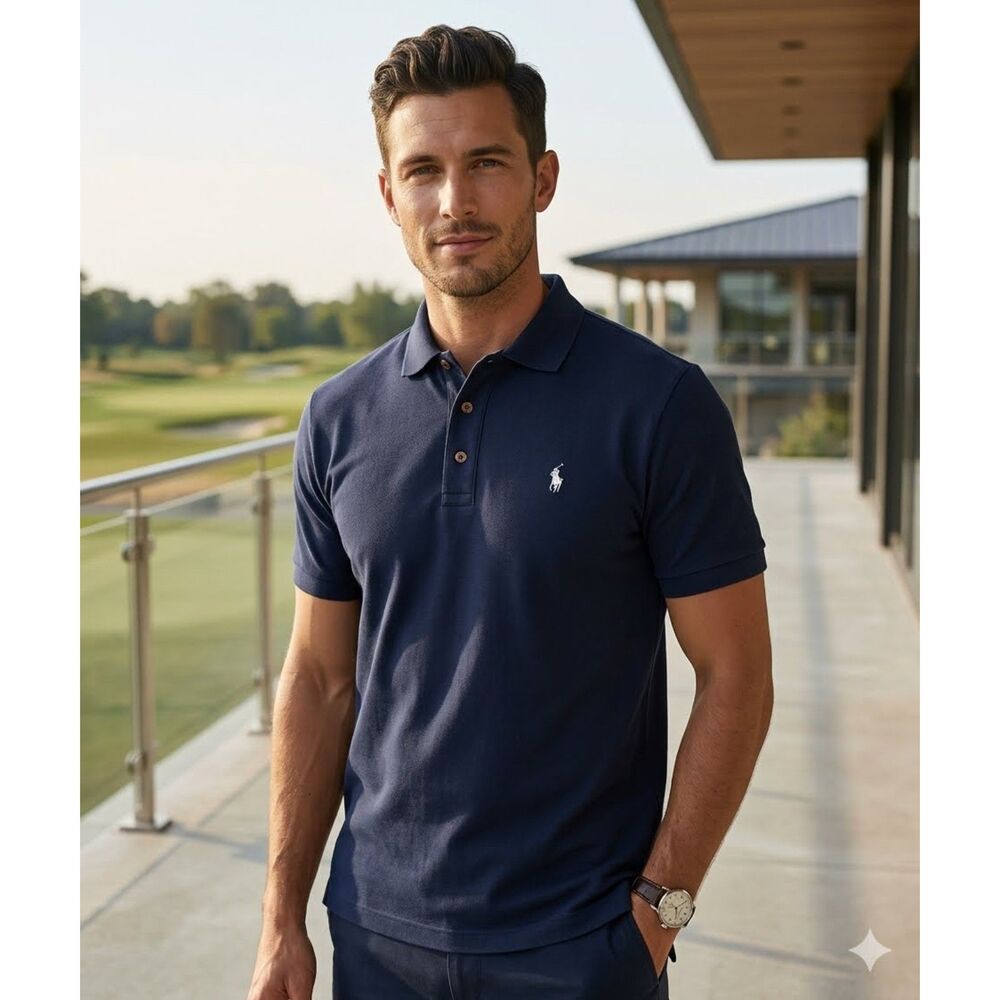 Polo Golf Ralph Lauren Polo Shirt Mens L Blue Cotton Pony Logo Golf Preppy Faded